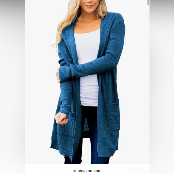 MEROKEETY Sweaters - MEROKEETY TEAL OPEN HOODED CARDIGAN, MEDIUM NEW